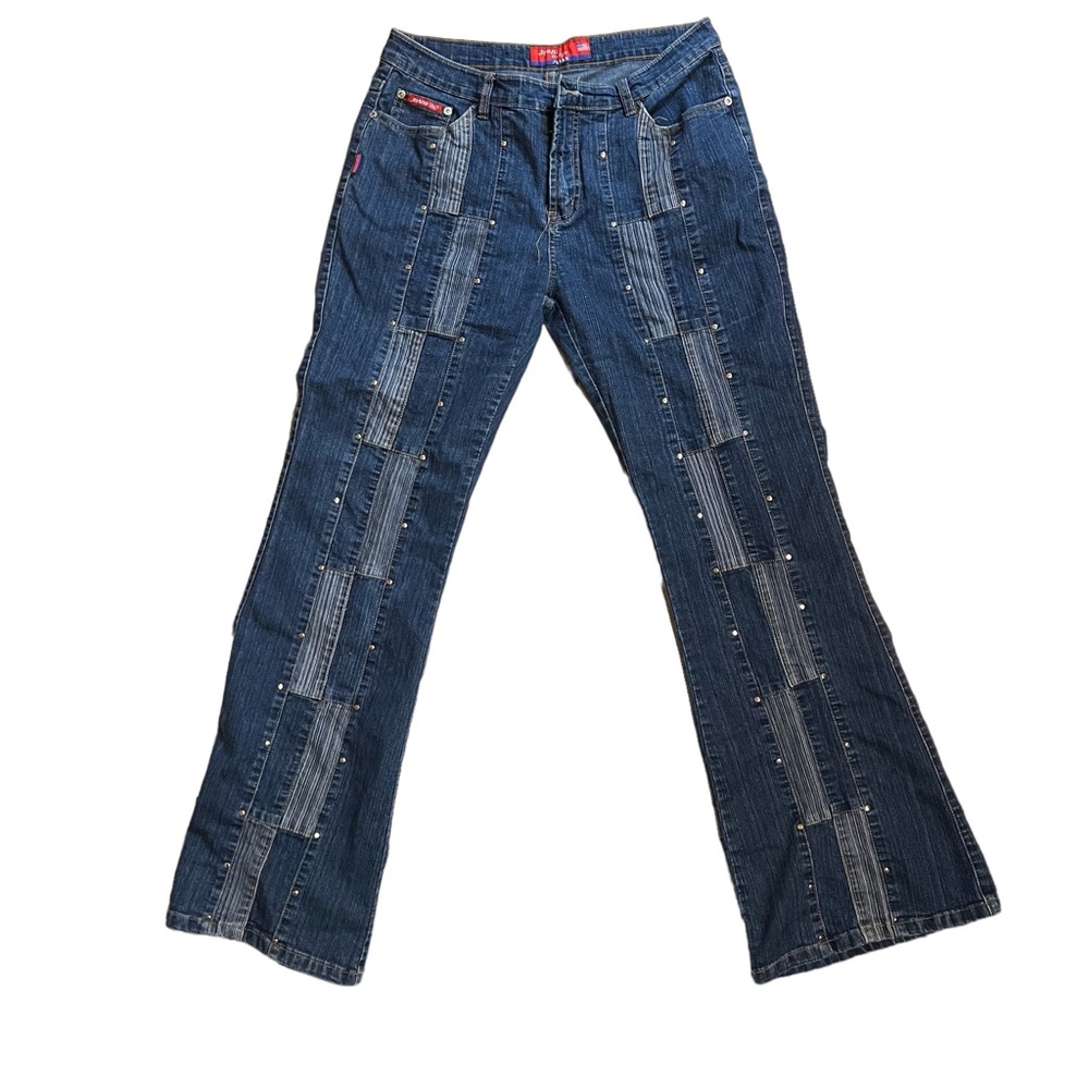 Vintage Joana Design Silver Studded Patchwork Wide Leg Jeans